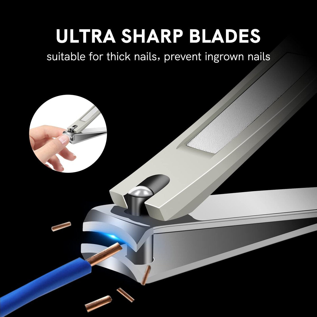 Professional Stainless Steel Nail Clipper Set – 3-Piece Precision Cutter for Thick Toenails & Fingernails, Dark Silver - görsel 3