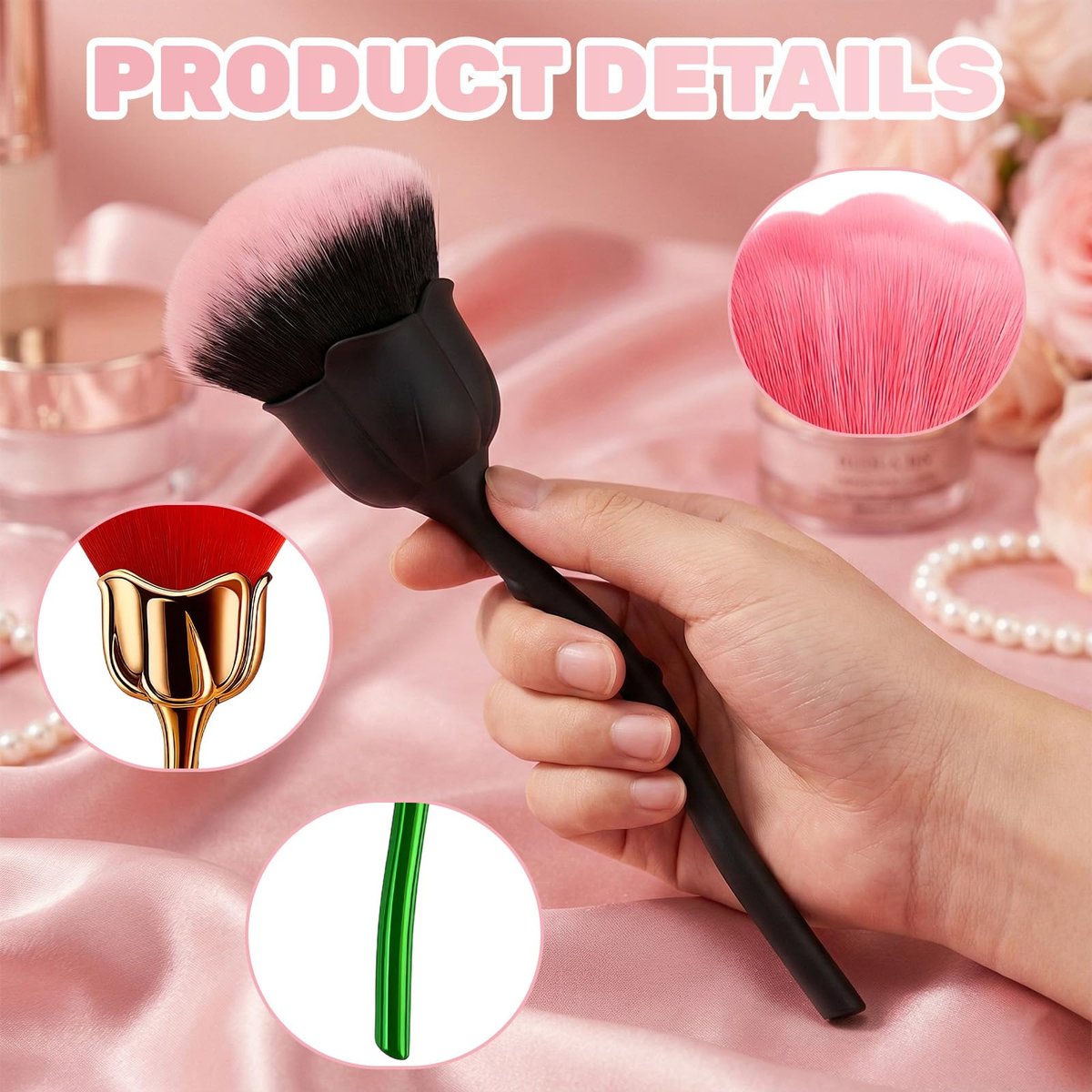 5-Piece Nail Dust Brush Set – Soft Nail Brushes for Professional Nail Artists & DIY Enthusiasts (Red, Pink, Black) - görsel 5