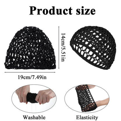 4 Pack Hair Nets for Sleeping - Crochet Mesh Wrap Caps for Silk Press Protection, Adjustable Net Braided Weaving Reusable Bonnets for Women with Curly, Straight Hair & Wig Protection, Black
