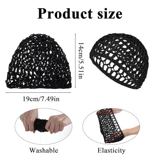 4 Pack Hair Nets for Sleeping - Crochet Mesh Wrap Caps for Silk Press Protection, Adjustable Net Braided Weaving Reusable Bonnets for Women with Curly, Straight Hair & Wig Protection, Black - görsel 4