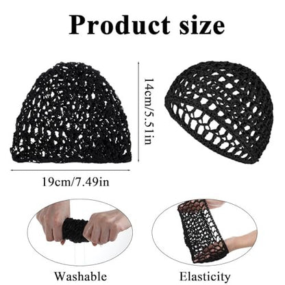 4 Pack Hair Nets for Sleeping - Crochet Mesh Wrap Caps for Silk Press Protection, Adjustable Net Braided Weaving Reusable Bonnets for Women with Curly, Straight Hair & Wig Protection, Black