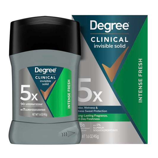 Degree Clinical Strength Antiperspirant Deodorant for Men, 96-Hour Sweat and Odor Protection, Intense Fresh, Invisible Solid, 1.6 oz