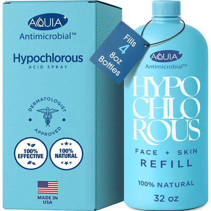 Aquia Hypochlorous Acid Spray for Face and Skin - 32oz Refill Face Mist, Antimicrobial Facial Cleanser for Acne, Eczema, Rash, and Wound Care Avelisse