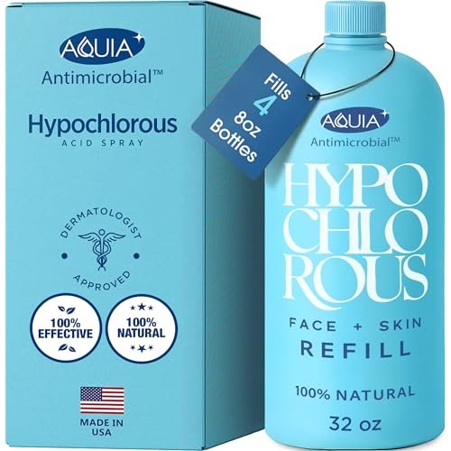 Aquia Hypochlorous Acid Spray for Face and Skin - 32oz Refill Face Mist, Antimicrobial Facial Cleanser for Acne, Eczema, Rash, and Wound Care Avelisse
