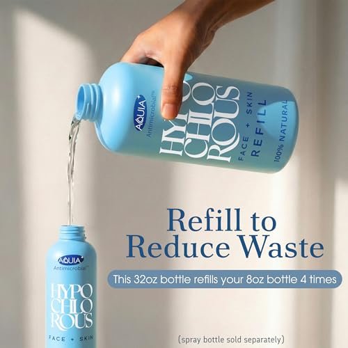 Aquia Hypochlorous Acid Spray for Face and Skin - 32oz Refill Face Mist, Antimicrobial Facial Cleanser for Acne, Eczema, Rash, and Wound Care Avelisse