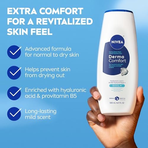 NIVEA Derma Comfort Caring Body Wash for Normal to Dry Skin, with Hyaluronic Acid and Provitamin B5, 16.9 Fl Oz (Pack of 3) Avelisse