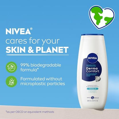 NIVEA Derma Comfort Caring Body Wash for Normal to Dry Skin, with Hyaluronic Acid and Provitamin B5, 16.9 Fl Oz (Pack of 3) Avelisse