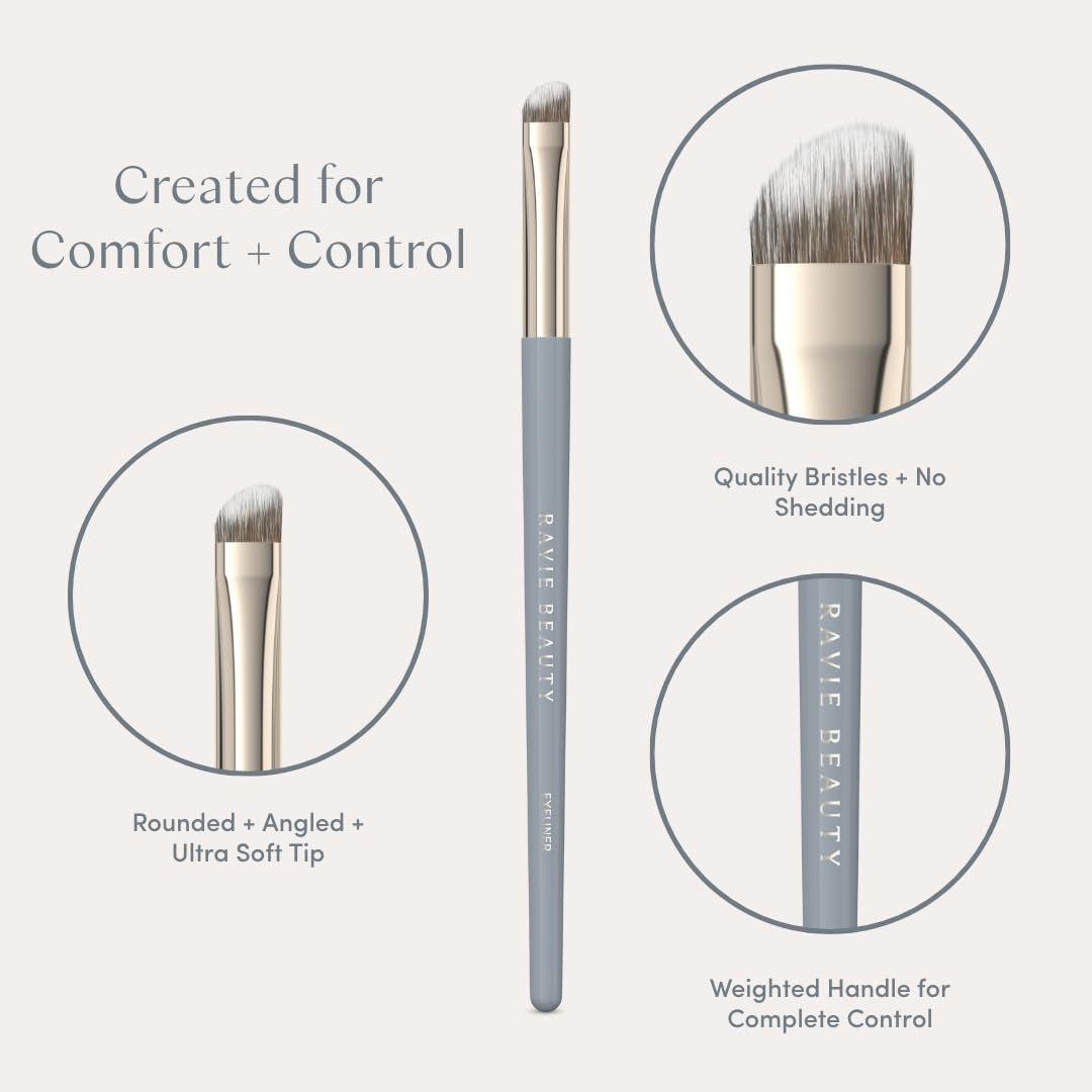 Ravie Beauty Soft Definition Eyeliner Brush – Angled Ultra-Soft Precision Brush for Smudging, Blending & Natural Eye Definition Avelisse