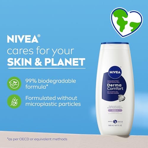 NIVEA Derma Comfort Caring Body Wash for Sensitive Skin with Hyaluronic Acid, 16.9 Fl Oz (Pack of 3) - görsel 17