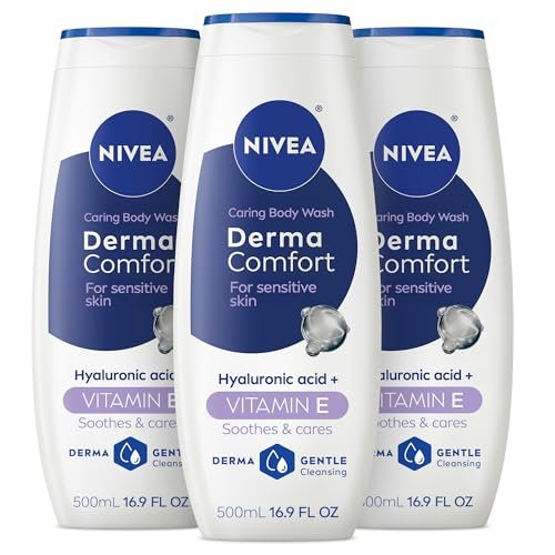 NIVEA Derma Comfort Caring Body Wash for Sensitive Skin with Hyaluronic Acid, 16.9 Fl Oz (Pack of 3) - görsel 1