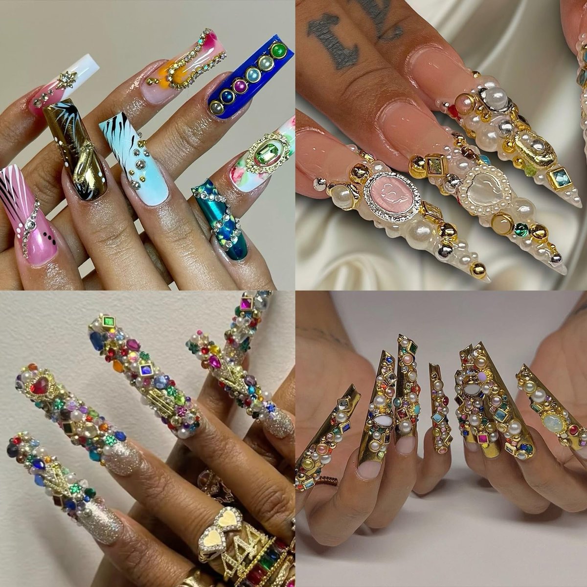 ROFIBUT Luxury 3D Nail Charms Rhinestones - 12 Grids Metal Jewelry Nail Decoration, Colorful Shiny Diamonds & Pearl Nail Supplies for DIY Nail Art - görsel 9