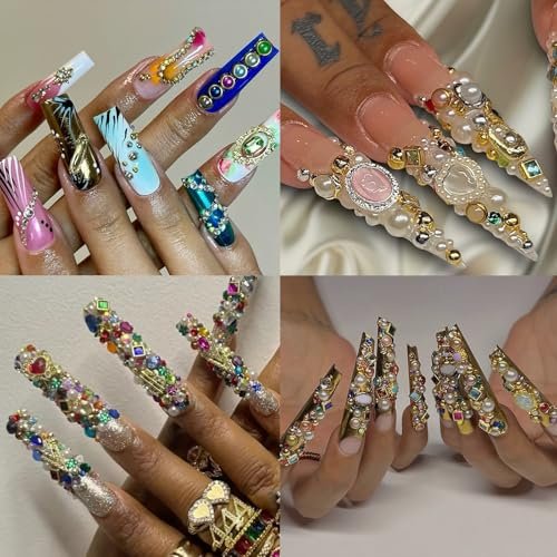 ROFIBUT Luxury 3D Nail Charms Rhinestones - 12 Grids Metal Jewelry Nail Decoration, Colorful Shiny Diamonds & Pearl Nail Supplies for DIY Nail Art - görsel 10
