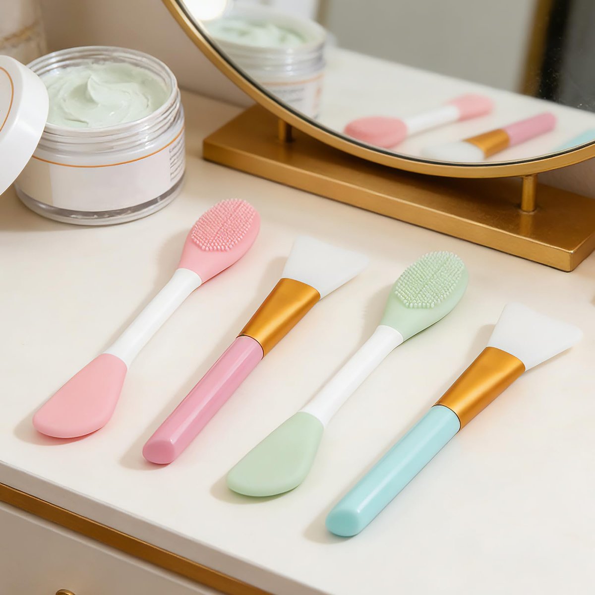 4 Pack Silicone Face Mask Applicators – Flexible Facial Mud Mask Spatula & Scrubber Tools for Applying Clay, Sleeping Mask, Body Lotion (Green) - görsel 13