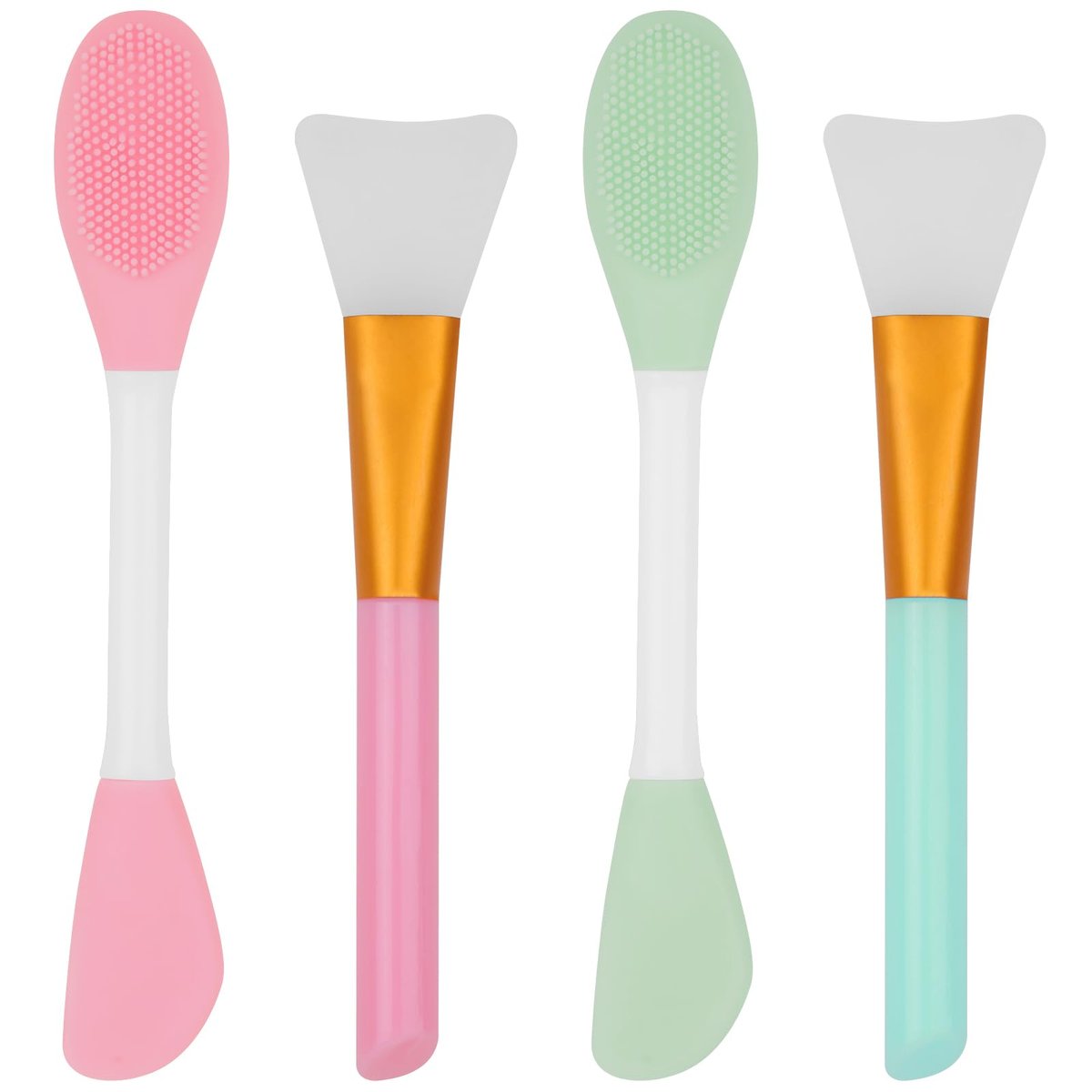 4 Pack Silicone Face Mask Applicators – Flexible Facial Mud Mask Spatula & Scrubber Tools for Applying Clay, Sleeping Mask, Body Lotion (Green) - görsel 1