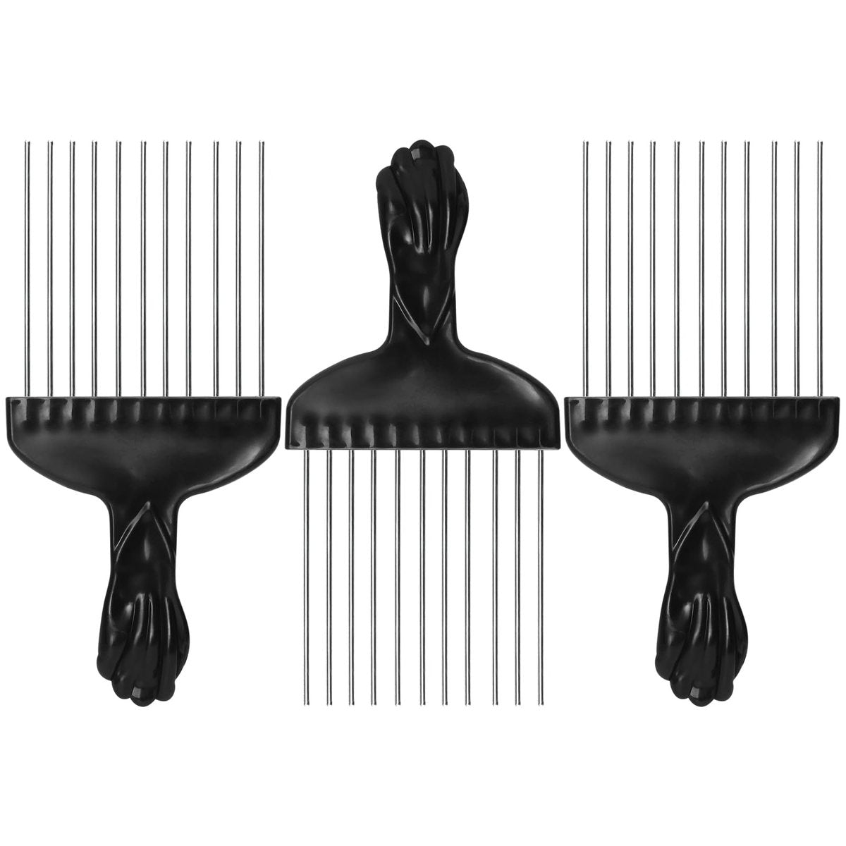 3 Pcs Afro Pick Set – Metal Hair Pick for Curly Hair, 6 Inch Steel Afro Comb with Black Fist Handle, Detangling Lift Comb for Braid Wig Styling, Men & Women Travel Braid Tool - görsel 1