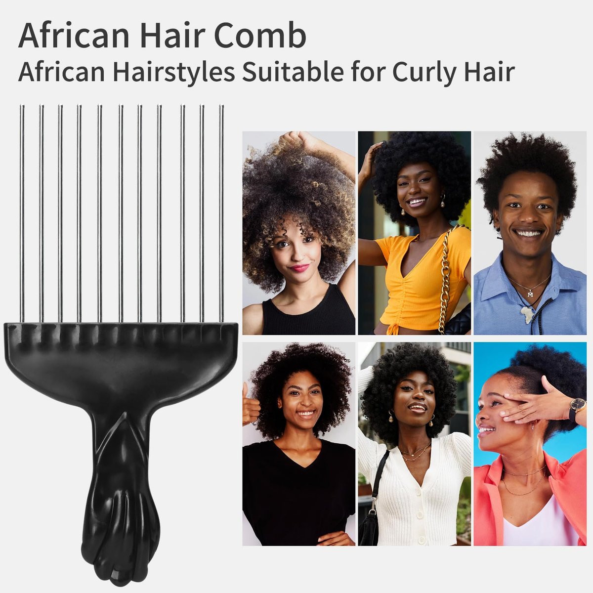 3 Pcs Afro Pick Set – Metal Hair Pick for Curly Hair, 6 Inch Steel Afro Comb with Black Fist Handle, Detangling Lift Comb for Braid Wig Styling, Men & Women Travel Braid Tool - görsel 7
