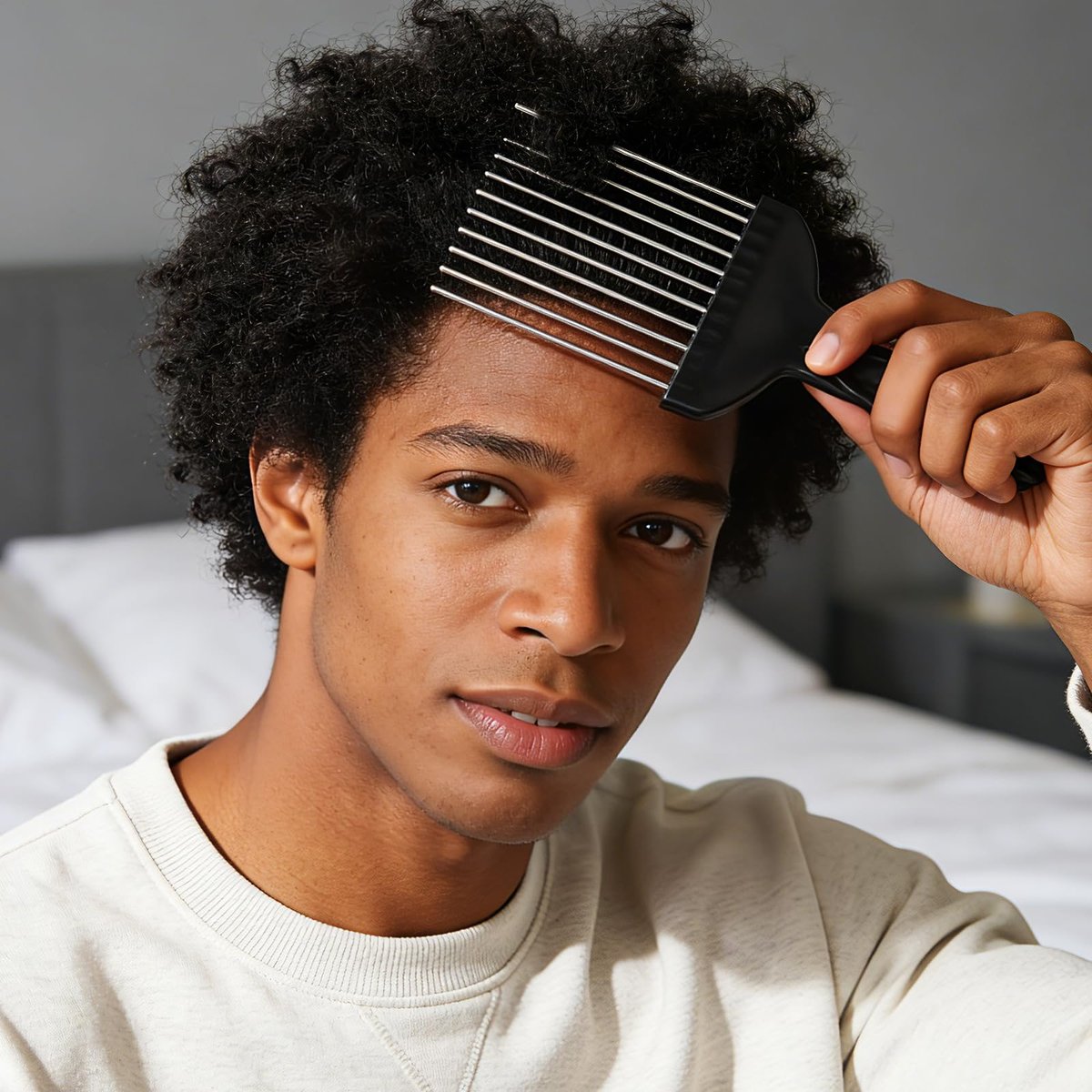 3 Pcs Afro Pick Set – Metal Hair Pick for Curly Hair, 6 Inch Steel Afro Comb with Black Fist Handle, Detangling Lift Comb for Braid Wig Styling, Men & Women Travel Braid Tool - görsel 13