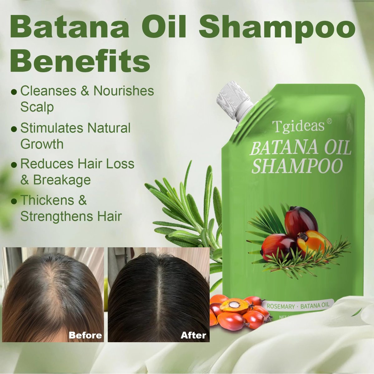 Tgideas Batana Oil & Rosemary Shampoo for Hair Growth, Formula for Thinning Hair & Reduce Hair Loss, Nourish Scalp & Add Volume, for Men & Women (Pack of 2) Avelisse