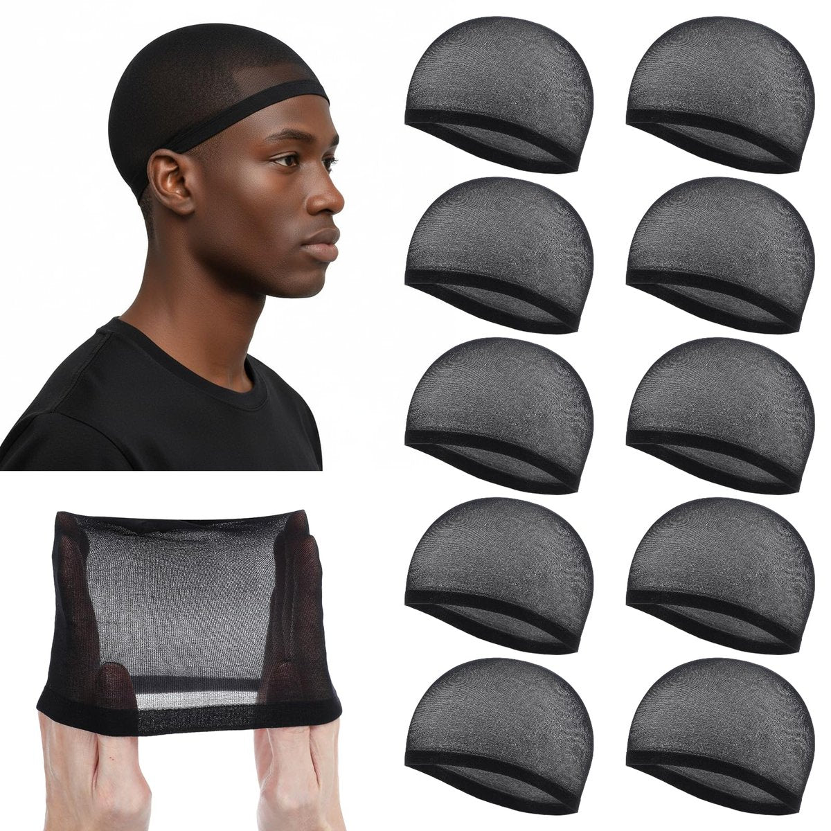 10-Pack Wave Caps for Men & Women – Stretchy Wig Cap, Lightweight Beanie for Quick Waves, Comfortable Black Hairnet - görsel 1