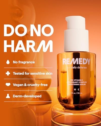 Remedy for Daily Defense 15% Vitamin C Complex Brightening Serum with Stabilized Vitamin C, Ferulic Acid & Ectoin - Fragrance Free - 1 Fl Oz Avelisse