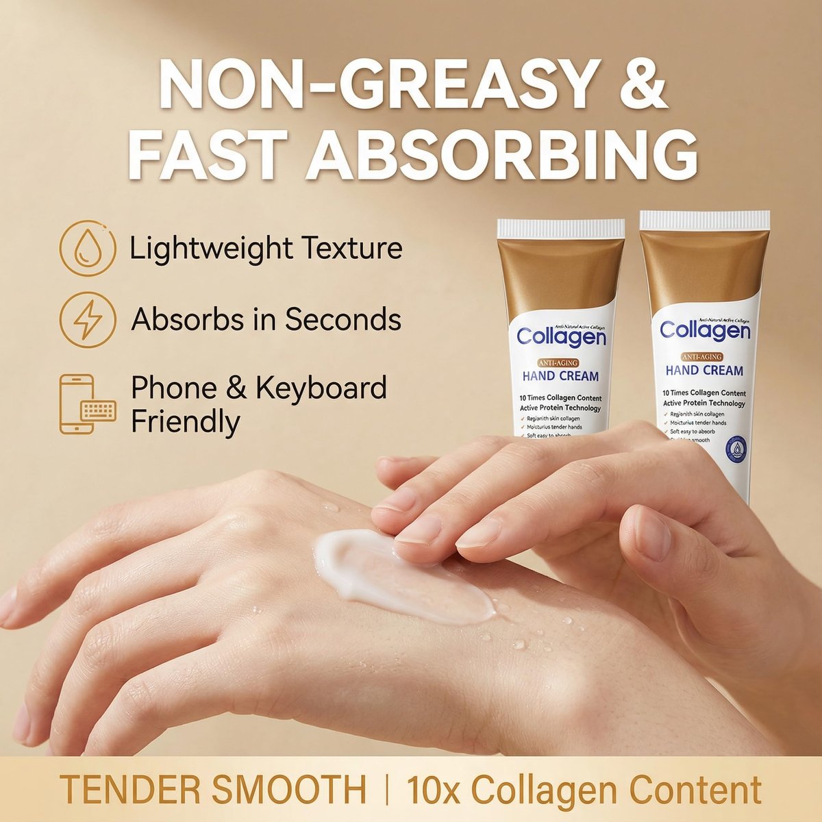 Collagen Hand Cream for Dry Cracked Hands – Anti-Aging & Firming Lotion with 10x Active Protein, Intensive Moisturizing Repair for Rough Skin & Fine Lines, Non-Greasy & Fast Absorbing, 2 PCS Avelisse