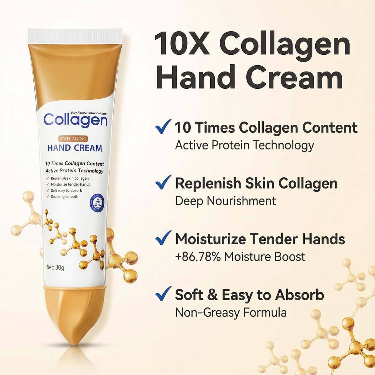 Collagen Hand Cream for Dry Cracked Hands – Anti-Aging & Firming Lotion with 10x Active Protein, Intensive Moisturizing Repair for Rough Skin & Fine Lines, Non-Greasy & Fast Absorbing, 2 PCS Avelisse