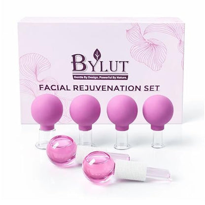 ByLut 3-in-1 Ice Globes & Glass Facial Cupping Set - Purple - Facial Ice Roller for Depuffing, Heat & Cold Therapy, Face Lifting & Body Suction Cups Avelisse