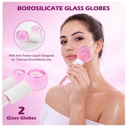 ByLut 3-in-1 Ice Globes & Glass Facial Cupping Set - Purple - Facial Ice Roller for Depuffing, Heat & Cold Therapy, Face Lifting & Body Suction Cups Avelisse