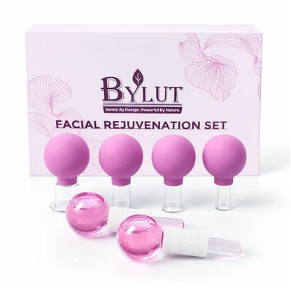ByLut 3-in-1 Ice Globes & Glass Facial Cupping Set - Purple - Facial Ice Roller for Depuffing, Heat & Cold Therapy, Face Lifting & Body Suction Cups Avelisse