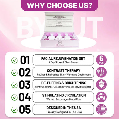 ByLut 3-in-1 Ice Globes & Glass Facial Cupping Set - Purple - Facial Ice Roller for Depuffing, Heat & Cold Therapy, Face Lifting & Body Suction Cups Avelisse