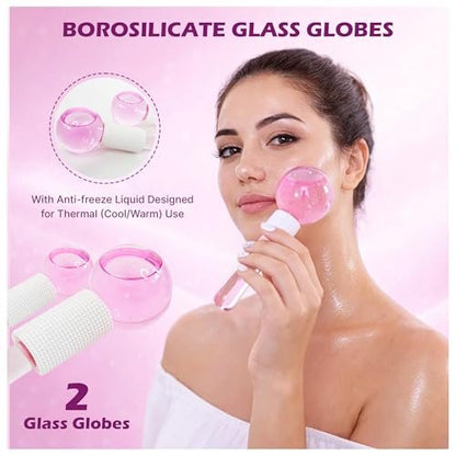 ByLut 3-in-1 Ice Globes & Glass Facial Cupping Set - Purple - Facial Ice Roller for Depuffing, Heat & Cold Therapy, Face Lifting & Body Suction Cups Avelisse