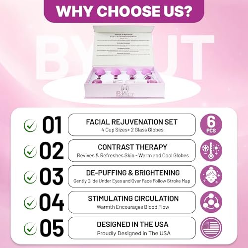 ByLut 3-in-1 Ice Globes & Glass Facial Cupping Set - Purple - Facial Ice Roller for Depuffing, Heat & Cold Therapy, Face Lifting & Body Suction Cups Avelisse