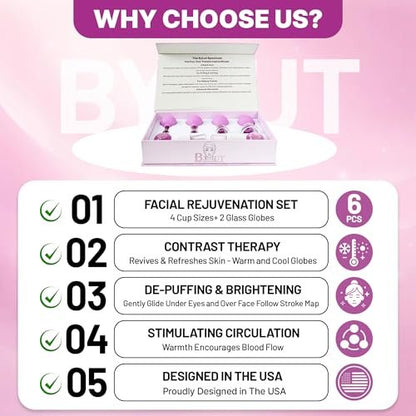 ByLut 3-in-1 Ice Globes & Glass Facial Cupping Set - Purple - Facial Ice Roller for Depuffing, Heat & Cold Therapy, Face Lifting & Body Suction Cups Avelisse