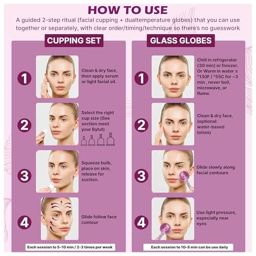 ByLut 3-in-1 Ice Globes & Glass Facial Cupping Set - Purple - Facial Ice Roller for Depuffing, Heat & Cold Therapy, Face Lifting & Body Suction Cups Avelisse
