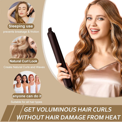 KUREYON Satin Heatless Hair Curler 4-Piece Set - Overnight Heatless Curls, Anti-Slip Design, Soft Silk DIY Hair Styling Tools with Silk Bonnet (Brown) Avelisse