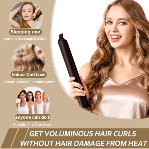 KUREYON Satin Heatless Hair Curler 4-Piece Set - Overnight Heatless Curls, Anti-Slip Design, Soft Silk DIY Hair Styling Tools with Silk Bonnet (Brown) Avelisse