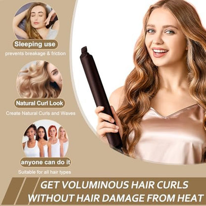KUREYON Satin Heatless Hair Curler 4-Piece Set - Overnight Heatless Curls, Anti-Slip Design, Soft Silk DIY Hair Styling Tools with Silk Bonnet (Brown) Avelisse