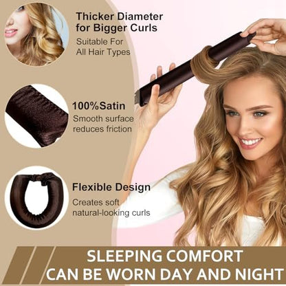 KUREYON Satin Heatless Hair Curler 4-Piece Set - Overnight Heatless Curls, Anti-Slip Design, Soft Silk DIY Hair Styling Tools with Silk Bonnet (Brown) Avelisse