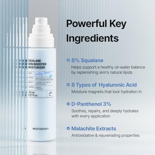 MEDITHERAPY Squalane Skin Booster Moisturizer – 8% Squalane + Panthenol + Hyaluronic Acid | Hydrating Face Cream for Dry Sensitive Skin | Lightweight Non-Greasy Barrier-Support 5.07 fl oz Avelisse