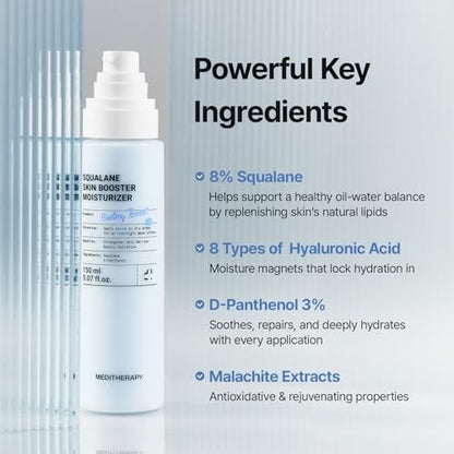 MEDITHERAPY Squalane Skin Booster Moisturizer – 8% Squalane + Panthenol + Hyaluronic Acid | Hydrating Face Cream for Dry Sensitive Skin | Lightweight Non-Greasy Barrier-Support 5.07 fl oz Avelisse