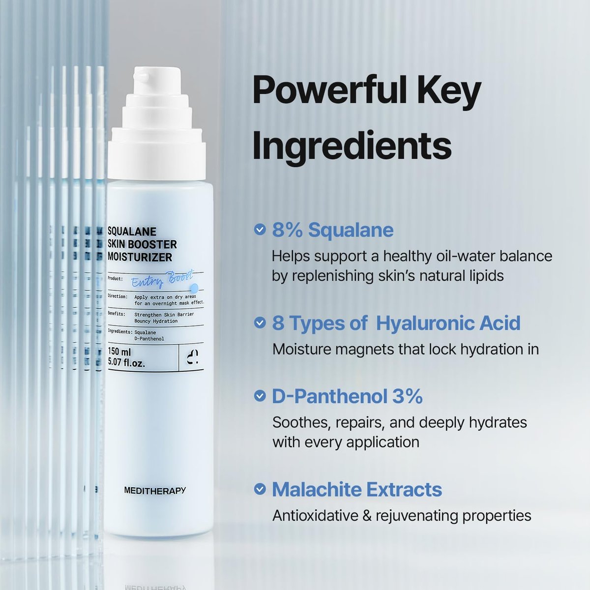 MEDITHERAPY Squalane Skin Booster Moisturizer – 8% Squalane + Panthenol + Hyaluronic Acid | Hydrating Face Cream for Dry Sensitive Skin | Lightweight Non-Greasy Barrier-Support 5.07 fl oz Avelisse