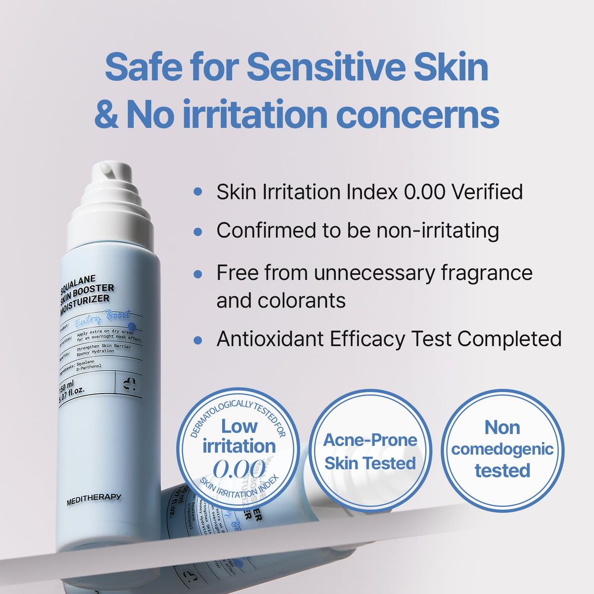MEDITHERAPY Squalane Skin Booster Moisturizer – 8% Squalane + Panthenol + Hyaluronic Acid | Hydrating Face Cream for Dry Sensitive Skin | Lightweight Non-Greasy Barrier-Support 5.07 fl oz Avelisse