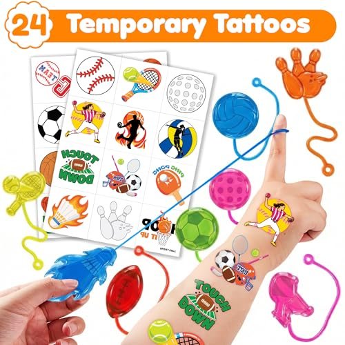 91STICKYHAND Sport Ball Party Favors: 48 Pcs Temporary Tattoos & Stick Hands for Kids Birthday, Goodie Bag Stuffers, Classroom Prizes - görsel 4