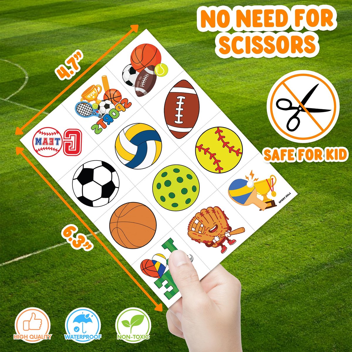 91STICKYHAND Sport Ball Party Favors: 48 Pcs Temporary Tattoos & Stick Hands for Kids Birthday, Goodie Bag Stuffers, Classroom Prizes - görsel 17