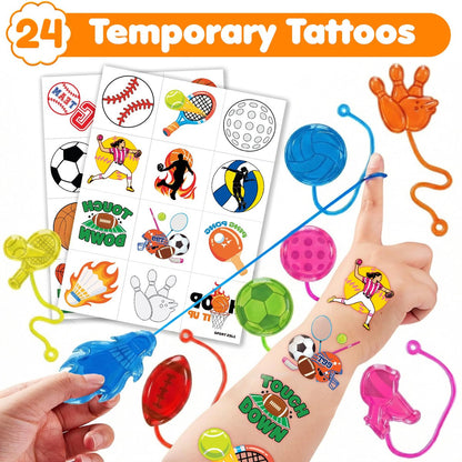 91STICKYHAND Sport Ball Party Favors: 48 Pcs Temporary Tattoos & Stick Hands for Kids Birthday, Goodie Bag Stuffers, Classroom Prizes