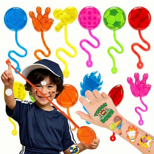 91STICKYHAND Sport Ball Party Favors: 48 Pcs Temporary Tattoos & Stick Hands for Kids Birthday, Goodie Bag Stuffers, Classroom Prizes - görsel 2