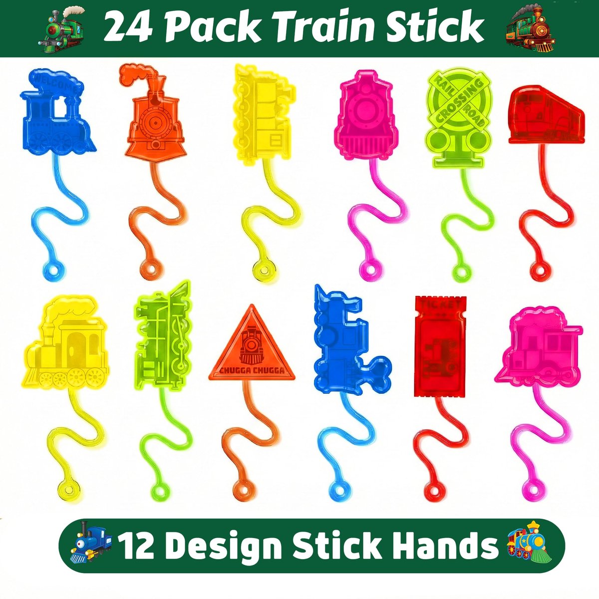 48PCS Train Party Favors - 24 Temporary Tattoos & 24 Stick Hands for Kids Birthday Party Supplies, Goodie Bag Stuffers, Classroom Prizes, Treasure Box Toys - görsel 5