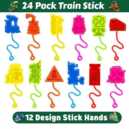 48PCS Train Party Favors - 24 Temporary Tattoos & 24 Stick Hands for Kids Birthday Party Supplies, Goodie Bag Stuffers, Classroom Prizes, Treasure Box Toys - görsel 6