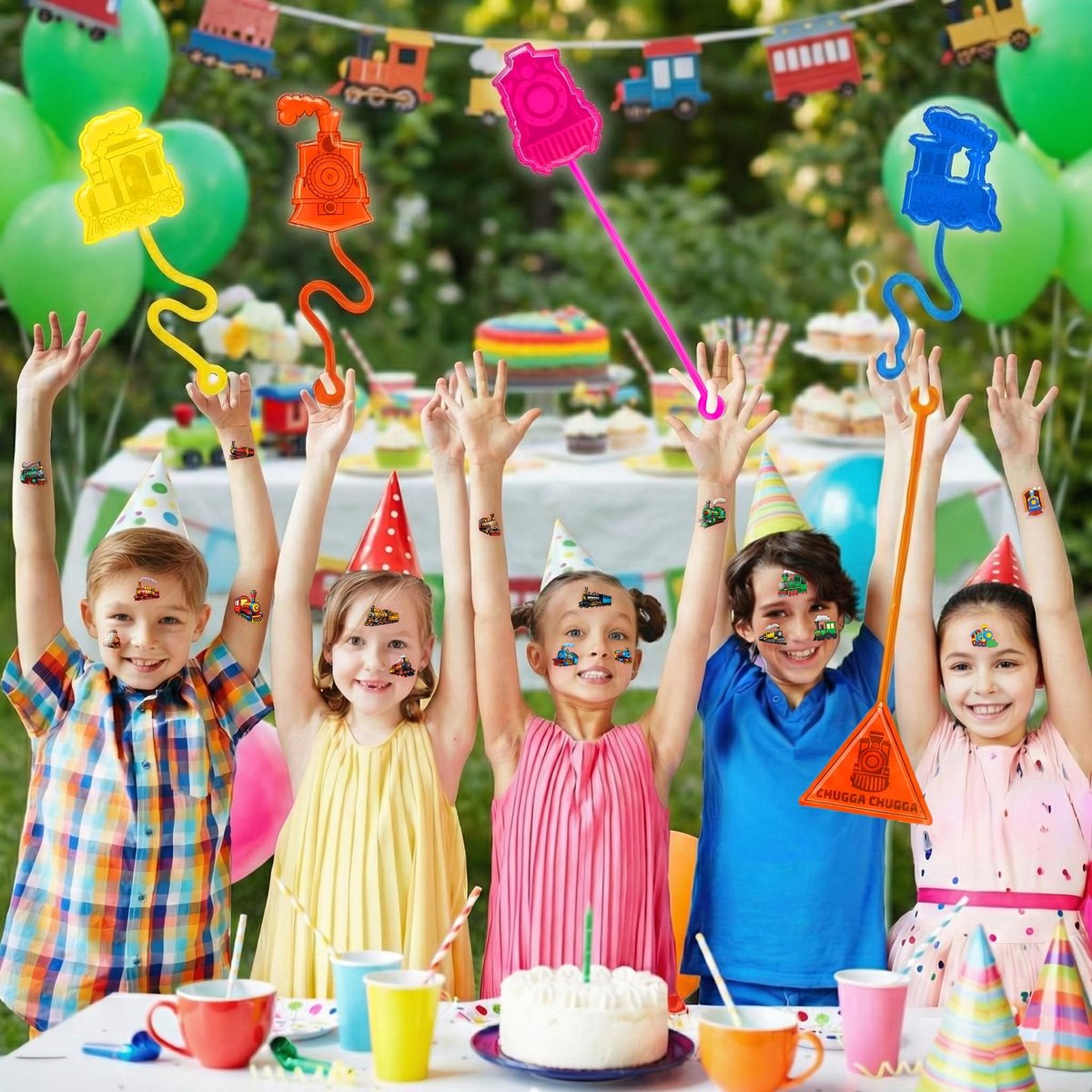 48PCS Train Party Favors - 24 Temporary Tattoos & 24 Stick Hands for Kids Birthday Party Supplies, Goodie Bag Stuffers, Classroom Prizes, Treasure Box Toys - görsel 11
