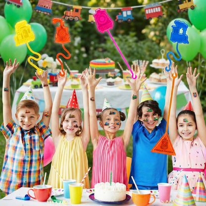 48PCS Train Party Favors - 24 Temporary Tattoos & 24 Stick Hands for Kids Birthday Party Supplies, Goodie Bag Stuffers, Classroom Prizes, Treasure Box Toys